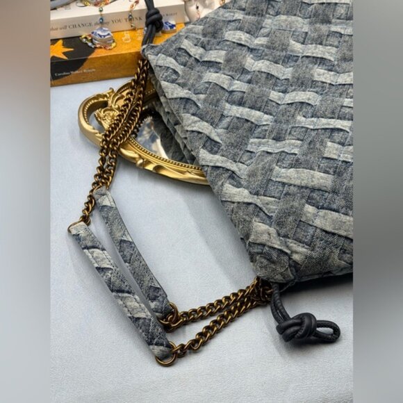 🆕 KURT GEIGER LONDON 🧿 NWOT Kensington Denim Drawstring Shoulder Bag - Picture 15 of 16